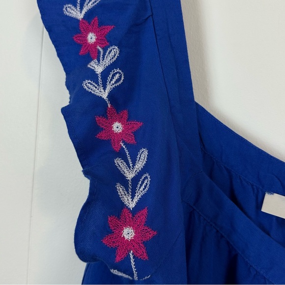 Loft Linen Cotton Floral Embroidered Ruffle Square Neck Swing Dress - Picture 6 of 9